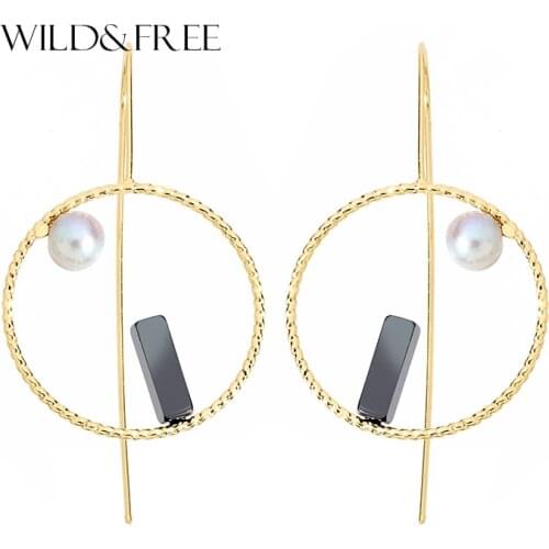Wild&Free 2017 New Popular Big Round Drop Earrings Fashion Gold Color Fresh Water Pearl Statement Hook Dangle Earring Jewelry