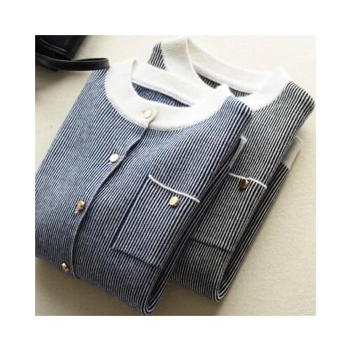 Thick Warm Korea Striped cashmere cardigan 2020 autumn winter sweater women knitted Mandarin Collar Pull Femme jacket coat