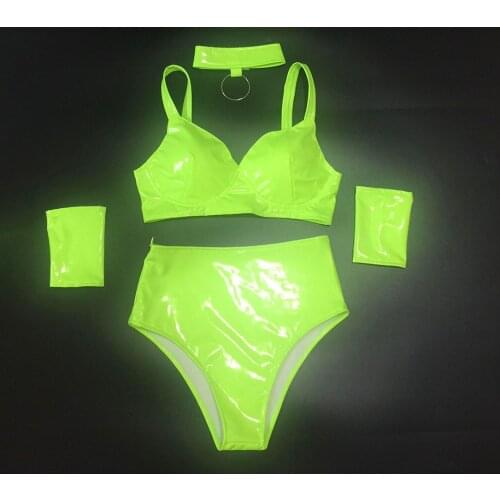 Pole Jazz Dance Super Bright Elastic Patent Leather Split Suit Nightclub Bar Singer Dance Ds Dancer Performance Costume Stage