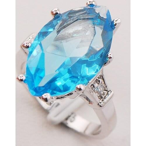 Aquamarin Women 925 Sterling Silver Ring F736 Size 6 7 8 9 10