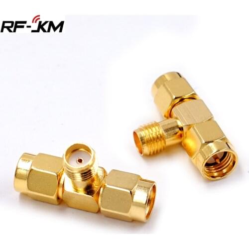 2PCS T Type SMA Female Jack to 2 SMA Male Plug RF Coaxial Connector 3 Way Splitter Antenna Converter Gold-Plated Brass
