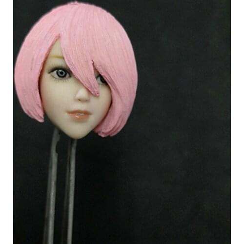 1/6 Female Head Sculpt Accessory 2B PS4 NieR Automata Anime Female Head Sculpt Pale Color with Pink Hiar for 12'' Action Figure
