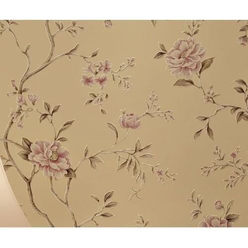 American Floral Birds Pastoral Wallpaper Flocked Non-woven Wall Paper for Bedroom Wedding Room TV Background Wallcovering 10M
