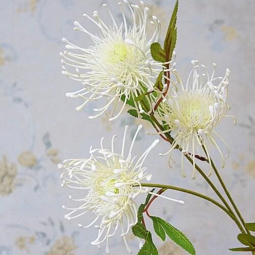 White Leucospermum Artificial Flowers Long Branch Fake Flower Plastic Flowers for Wedding Decoration Garden Outdoor High Quality