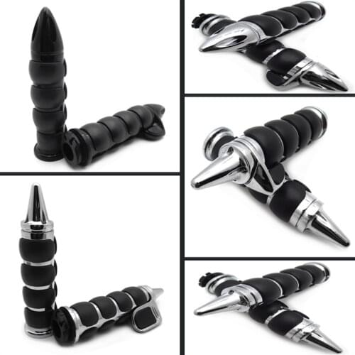 Aftermarket free shipping motorcycle parts 1Pair Black 22mm Custom Bullet Handlebar Hand Grips Rubber Throttle Boss chrome