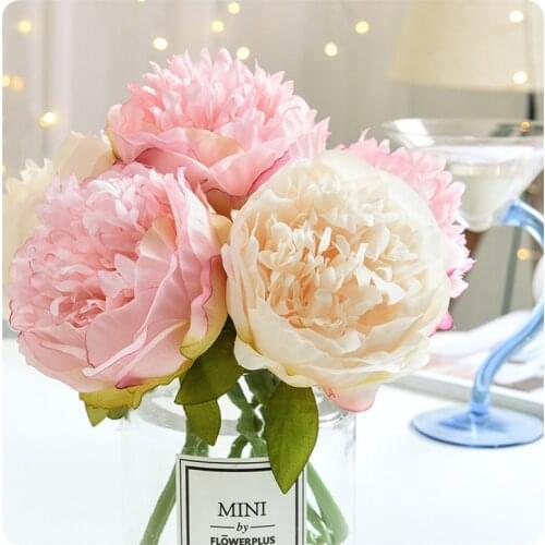 5 Heads Artificial Flowers European Peony Bouquet for Wedding DecorationSilk Peonies Home Party Decor Cheap Fake Flowers