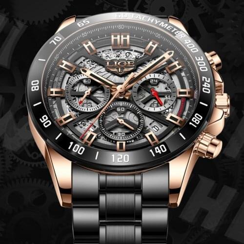 New Fashion Mens Watch Stainless Steel Top Brand Luxury Waterproof Sports Chronograph Quartz Wristwatch Mens Relogio Masculino