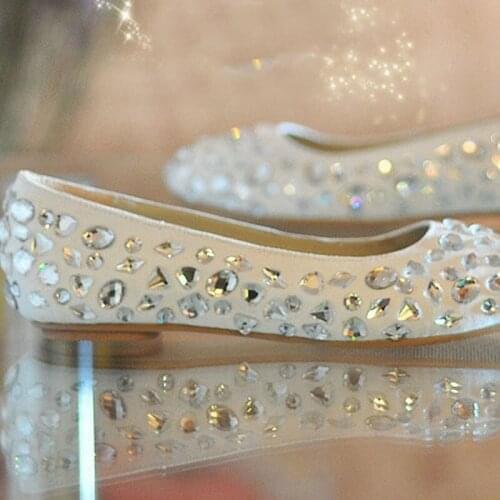 Dazzing Wedding Dress Shoes Fashion Flat Heel Bridal Formal Dress ShoesGlitter Dancing Party Prom Pageant Event Shoes