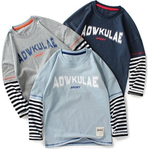 Childrens T-Shirt 2020 Autumn Patchwork Cotton Kids Long Sleeve Tops For School Boys 6 8 10 12 14 Years Bottom Shirts TX387