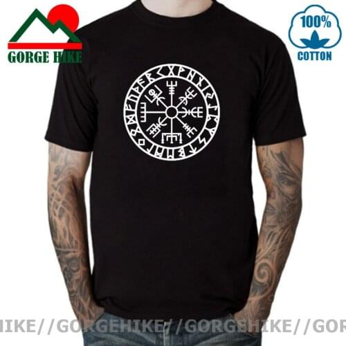 Men Tee Vegvisir Futhark Runes Navigator Viking Valhalla Odin Men Crew Neck Short Sleeve T Shirts Crazy Adult T-Shirt Designs