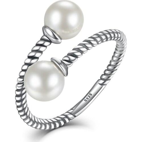 2019 Freshwater Pearl Beads 925 Sterling Silver Elegant Twist Open Adjustable Rings for Woman Wedding Fine Jewelry VSR017