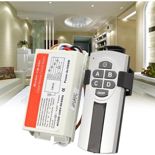 FFYY-Yam Digital Wireless Wall Switch Splitter Box + Remote Control 4 Port Way Light Lamp