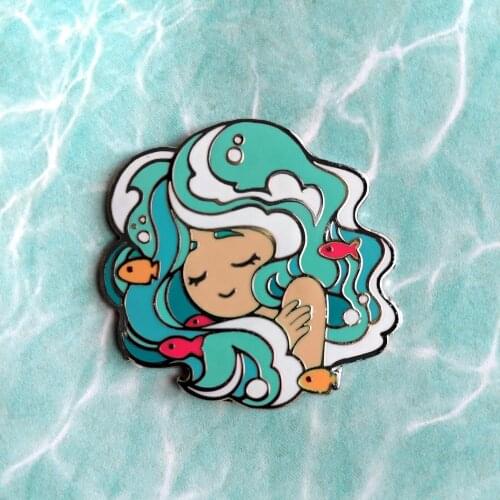 Kawaii Seafoam Hard Enamel Pin Beautiful Mermaid Animal Cartoons Small Fish Brooch Jewelry Fashion Lapel Backpack Pins Decor