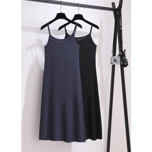 Fashion High Quality Women Elasticity Dress 2021 Summer Spaghetti knitting Strap Elegant Lady Sexy Party Dress Plus Size L-4XL