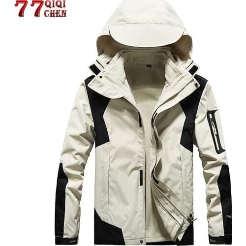 Winter Jacket Men 2 in 1 Parka Thermal Coats Outwear Thick Warm Patchwork Fleece Hooded Jacket Waterproof Windproof Overcoat 6XL