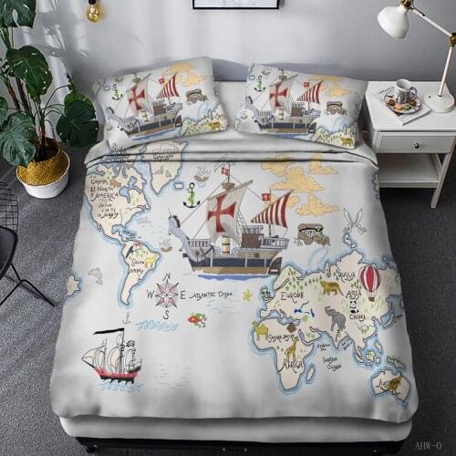 World Navigation Can Be Customized 2/3 Piece Set 3D Digital Printing Marine Personality Style Bedding Quilt Cover Bed Cover Set