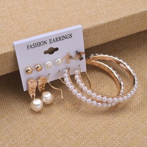 New 6 Pairs Big Hoop Earrings Set for Women Gold Color Alloy Heart Shape Earrings Fashion Large Earrings