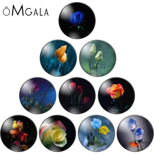 HD PatternsNew love Beauty rose flowers 8mm/10mm/12mm/18mm/20mm Round photo glass cabochon demo flat back Making findings