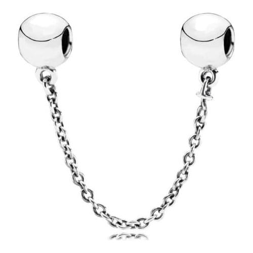 Original 925 Sterling Silver Bead Charm Logo Ball Lock Safety Chain Beads Fit Women Pan Bracelet & Bangle Diy Jewelry