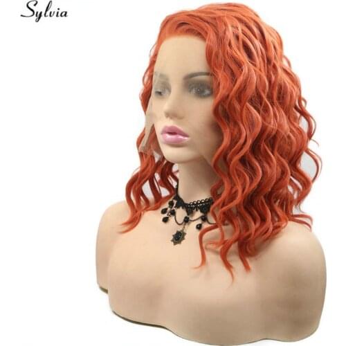 Sylvia Side Parted Female Short Curly Hair Heat Resistant Dark Orange Synthetic Lace Front Wigs For Women Cosplay Party Holidays