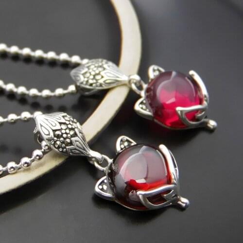 FNJ 925 Silver Fox Pendant for Jewelry Making Original Pure S925 Sterling Silver Pendants Women Red Stone MARCASITE Lucky
