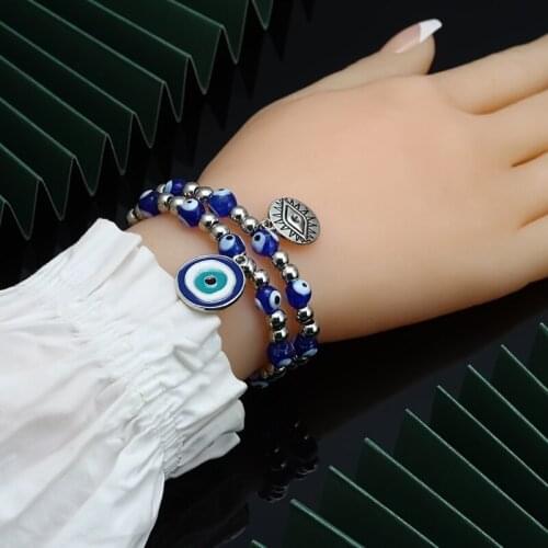 Q39C Evil Eye Beaded Charm Bracelet Blue Eye Bead Bracelet Turkish Lucky Bracelet Suitable for Ladies Men Protection Blessing