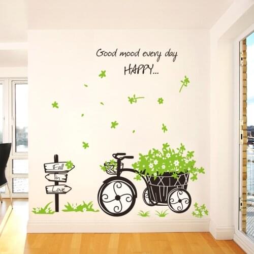 [shijuekongjian] Festooned Vehicle Wall Sticker DIY Countryside Style Tricycle Mural Decals for Living Room Bedroom Decoration