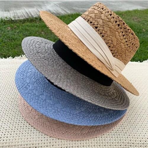 Womens Summer Hat Hexagon Side Sun Protection Cap Female Concave Top Wide Brim Ribbon Decoration Beach Hat Straw Hat Sun Hats