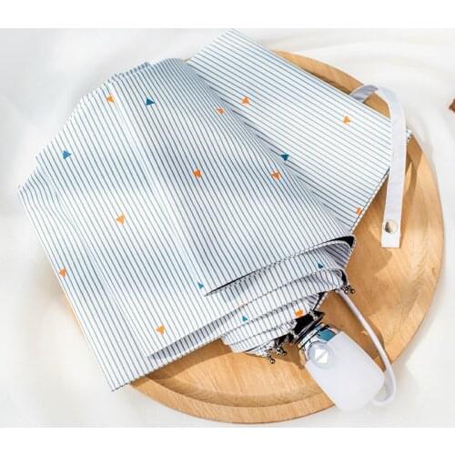 White stripes Heart Folding Pocket Umbrella Women Wind Resistant Windproof Rainy Umbrellas Portable Black Coating Sun Parasol