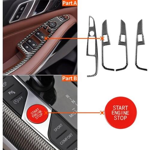 Car Door Window Glass Armrest Panel Decoration Covers + Engine Start Stop Switch Button Cap For BMW X5 G05 2019 Left Hand Drive