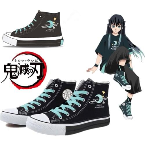 Demon Slayer Kimetsu no Yaiba Tokitou Muichirou Cosplay Shoes Kamado Tanjirou Teens School Sports Canvas Shoes Street High Shoes