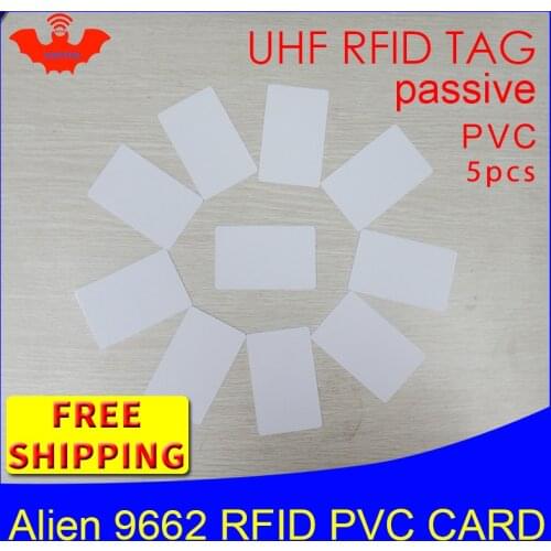 UHF RFID PVC card Alien 9662 EPC Gen2 6C 915mhz 868mhz 860-960MHZ Higgs3 5pcs free shipping long range smart passive RFID tags