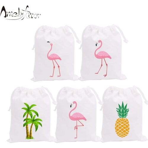 Flamingo Theme Party Favor Bags Candy Gift Bags Flamingos Pineapple Coconut Palm Holiday Decorations Party Container Supplies