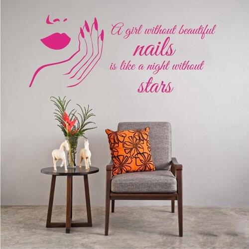 Large Beauty Girl Nail Salon Wall Decal Girl Nail Star Woman Decal Beauty Fasion Manicure Makeup Quote Vinyl Wall Sticker C766