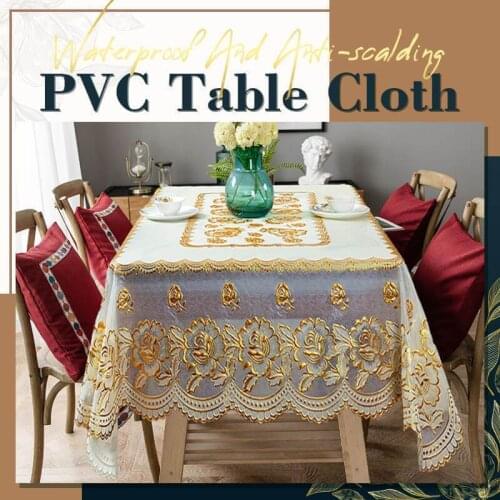 Waterproof And Anti-scalding PVC Table Cloth Rctangular Tablecloth Hot Gold Beautiful And Atmosphere Dining Table Mat Home Camp