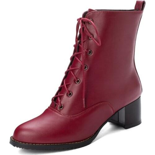 QPLYXCO New Plus Size 31-52 Winter warm Ankle Boots Women 2019 High Heels 5cm Lace up Pumps Wedding snow boots Shoes woman L-3