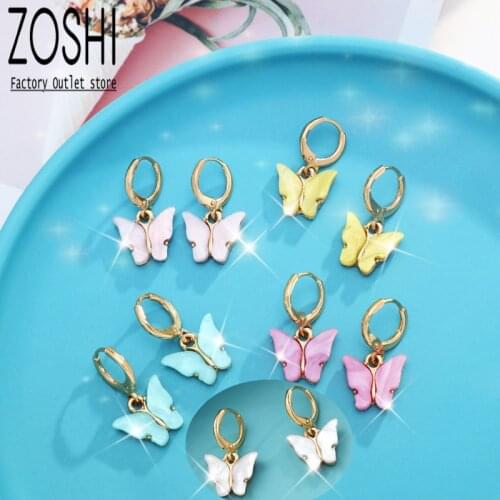 2020 New Boho Womens Earrings Fashion Color Acrylic Butterfly Stud Earrings Animal Sweet Colorful Stud Earrings Girls Jewelry
