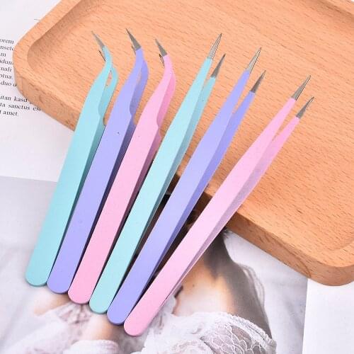 1Pcs Macaron Color Makeup Extensions Eyebrow Clip Stainless Steel Bevel Professional Eyebrow Tweezers Eyebrow Tip Clip Tools
