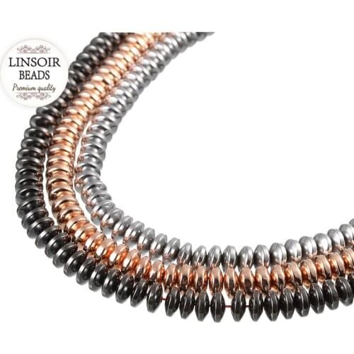 LINSOIR 130pcs 3*6mm Natural Stone Hematite Beads Rose Gold Black Loose Spacer Faceted Rondelles Bead For Jewelry Making F5452