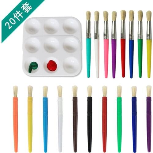 20pcs(18 Pens+2 Palettes) Colored Wild Boar Bristle Brush Pen Set Art Supplies Painting Pen Oil Paint Brush Student Stationery