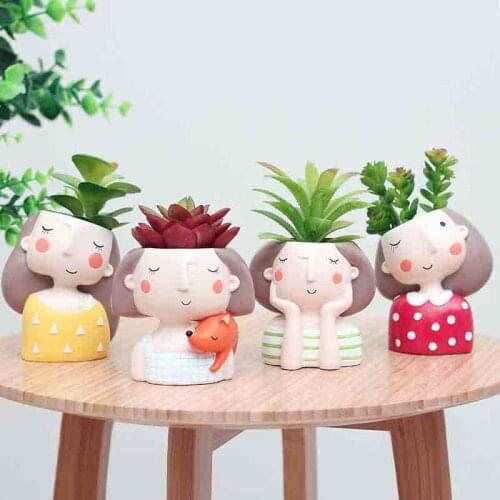 4 Pcs/set Flower Girl Planter European Style Succulent Plants Planter Pot Mini Bonsai Cactus Flower Pot Home Decor Craft