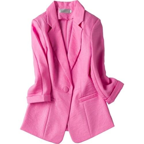 Fashion spring Three Quarter Blazer Outerwear Cotton and linen Blazer Jackets Women Suit Work Style Suit ladies blazer