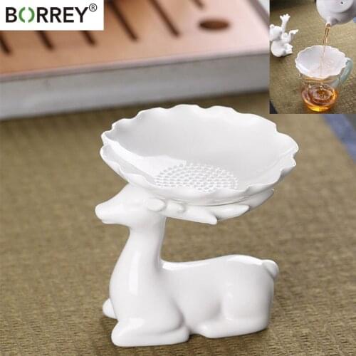 BORREY Ceramic Filter Decoration Tea Leak Filter White Porcelain Creative Crafts Decoration Tea Ceremony Accessories Drain Set