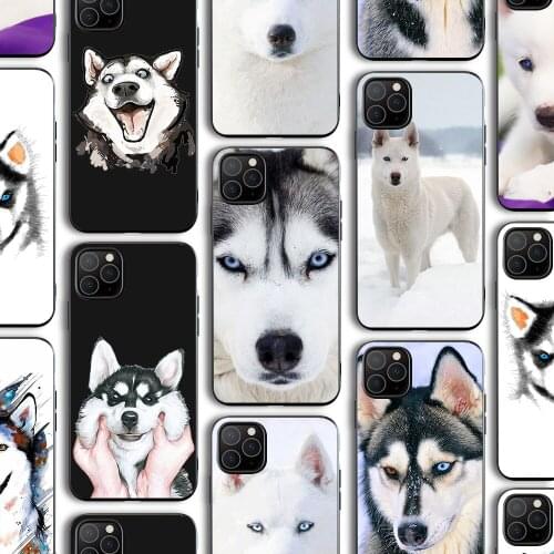 Ciciber Funda Case for Iphone 12 Case for IPhone 12 11 Pro XR 7 X XS Max Mini 8 6 6S Plus SE 2020 Black Silicone Cute Husky Capa