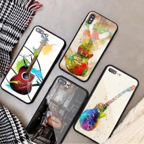 Guitar blue music note Electric bass Tempered Glass Phone Case For iPhone 6 6plus 7 8 8plus 5 5S SE For iPhone X XS XR XS Max