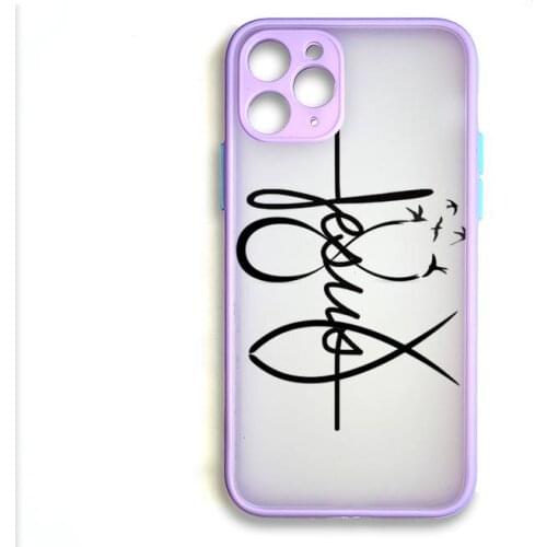 Faith Christian Religious Jesus Phone Case Colorful Bumper Trasparent For iPhone 11 Max 12 Mini XR X XS 8 7 Plus purple Cover