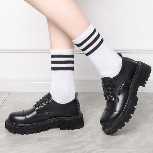 Black Flat Shoes Women 2021 Fashion New Thick-soled Heeled British Leather Shoes Soft-soled Leather Flats Casual Platform Shoes