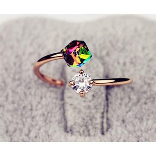 Zircon Engagement Rings For Women Rose Gold Color Wedding Rings Female Anel Austrian Crystals Jewelry Adjustable