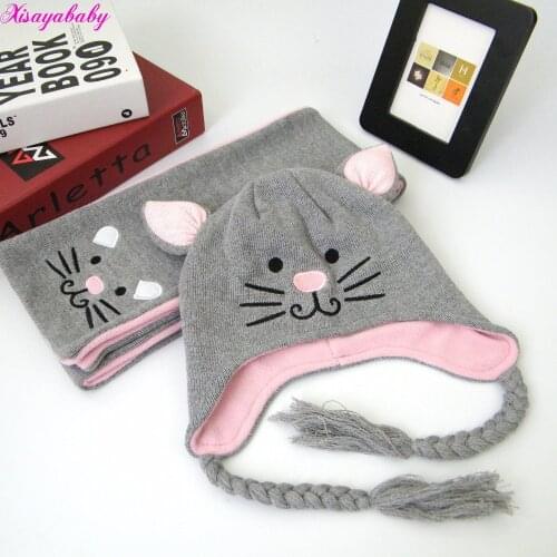Baby Winter Hat Set with Scarf Neck Warmer cat Cap for Boys Girls Kids Children thick velvet warm snow cap Christmas gift1-5T