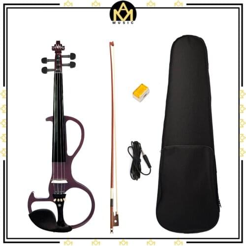 Electric Violin 4/4 Full Size Silent Violin Solid Wood w/ Violin Case+ Brazilwood Bow+Rosin+Maple Bridge+Audio Cable+Headphone